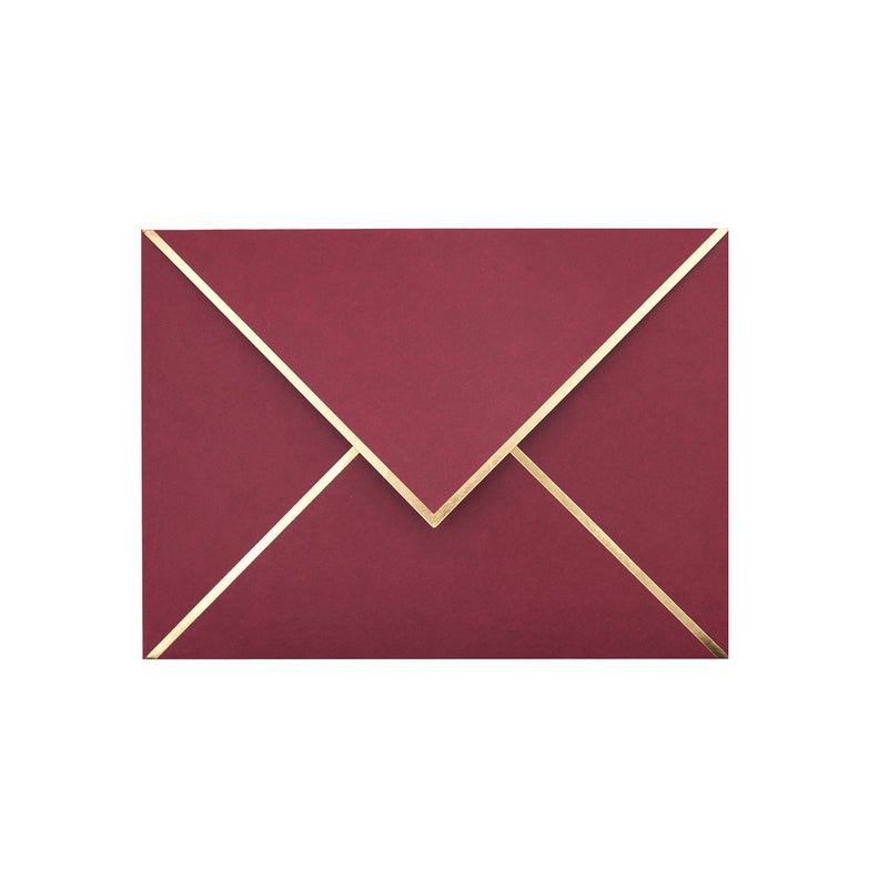 CHRIZ.Z A7 Envelopes - 25-Pack V Flap Foil Border Luxury Mailing Envelopes for 5"" x 7"" Cards - for Wedding, Invitations, Baby Shower, Graduation, Birthday, Bridal Shower, Christmas - 5.25"" x 7.25"" (Burgundy) - Image 1